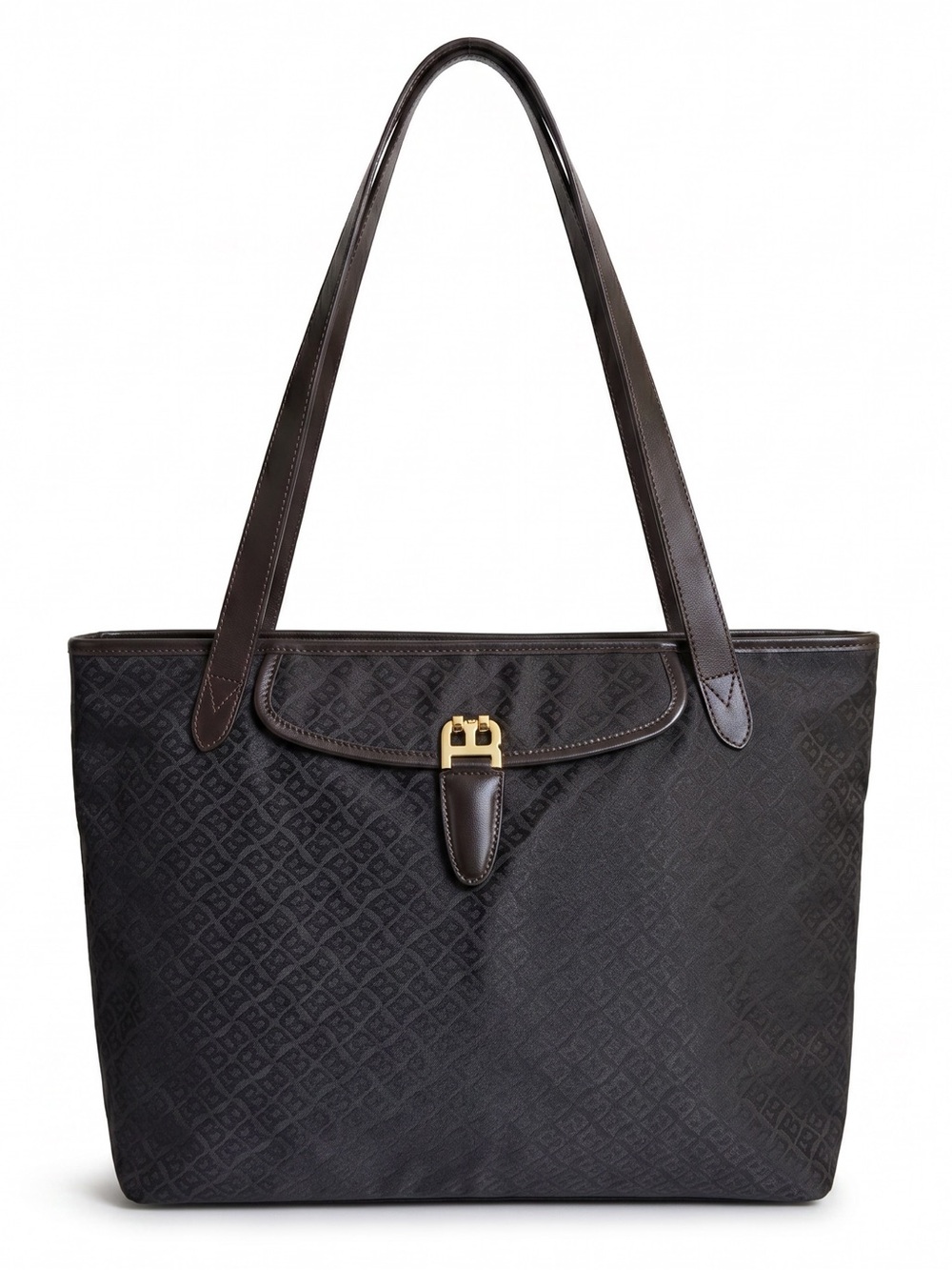 Bally Brown Monogram Jacquard Tote Leather Trim Shoulder Bag